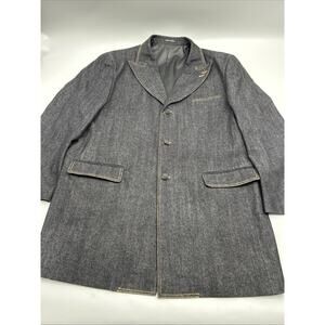 MILANO MODA Denim Coat Jacket Epaulets Military Black Men’s Size 46R VERY CLEAN